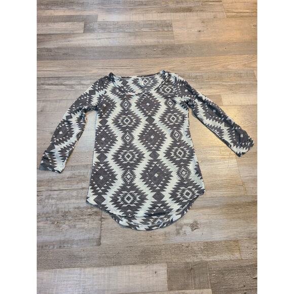 Wallflower small women's semi sheer grey and white western print blouse - Picture 1 of 6